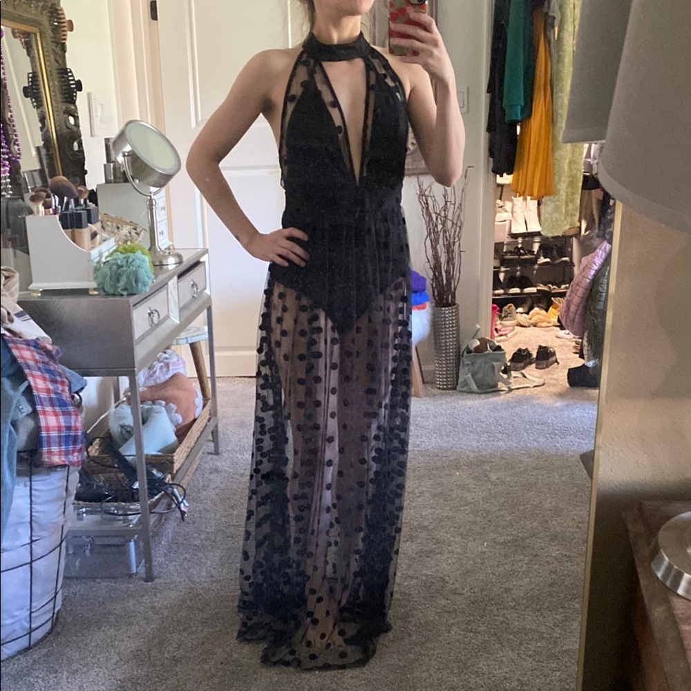 🌼 Dainty Brand Halter bodysuit mesh evening dress